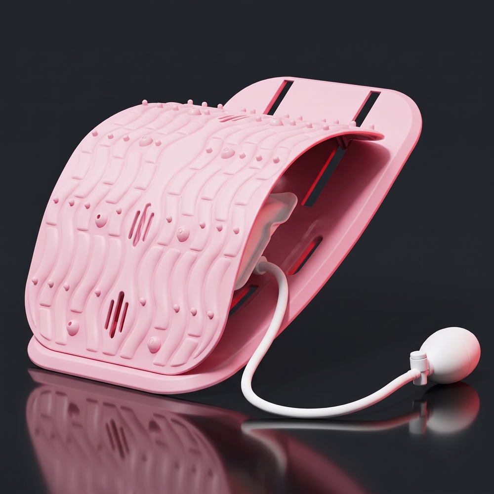 Adjustable Back Stretcher Lumbar Traction Device Ergonomic Lumbar Support Board Manual Airbag Spine Decompression Stretching Board for Home Use