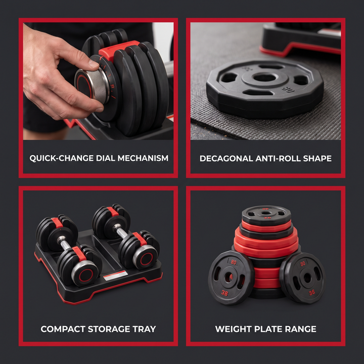 Adjustable Dumbbell Set 40KG Decagonal Quick-Change Weight Dumbbells Home Gym Strength Training Free Weights Fitness Workout Equipment