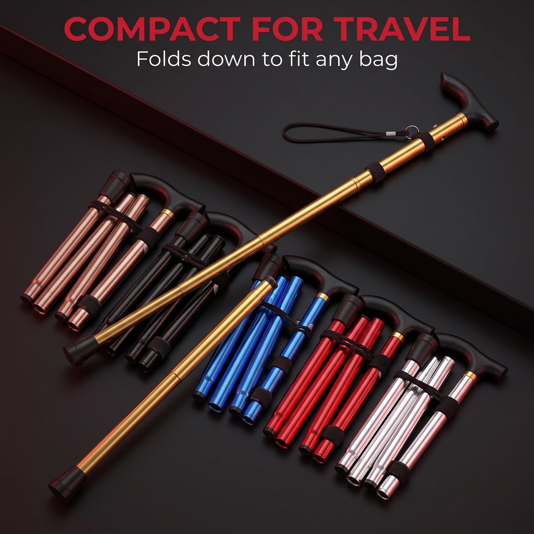 Adjustable Folding Walking Stick Telescopic Trekking Pole Lightweight Cane for Elderly Outdoor Hiking Mobility Support Home Use