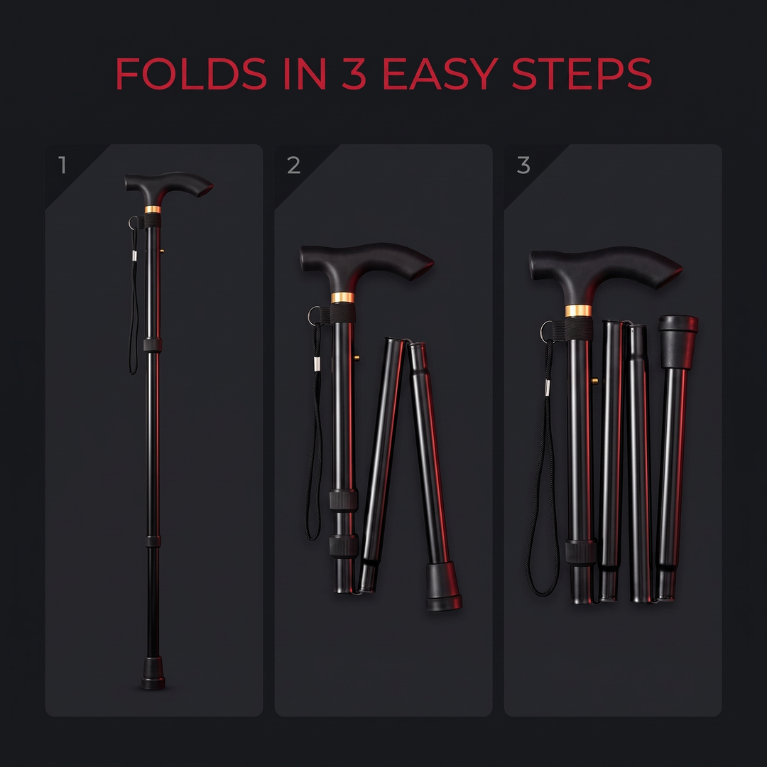 Adjustable Folding Walking Stick Telescopic Trekking Pole Lightweight Cane for Elderly Outdoor Hiking Mobility Support Home Use