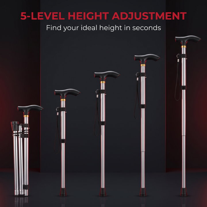 Adjustable Folding Walking Stick Telescopic Trekking Pole Lightweight Cane for Elderly Outdoor Hiking Mobility Support Home Use