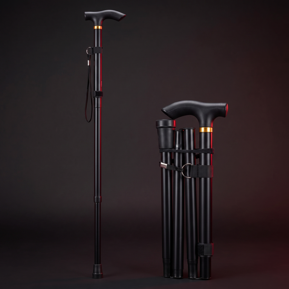 Adjustable Folding Walking Stick Telescopic Trekking Pole Lightweight Cane for Elderly Outdoor Hiking Mobility Support Home Use