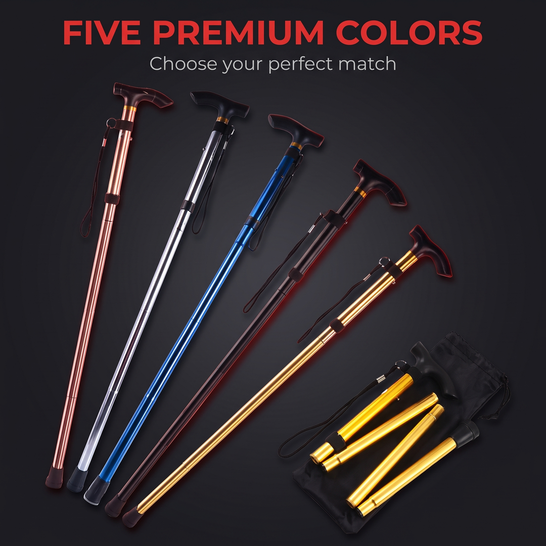 Adjustable Folding Walking Stick Telescopic Trekking Pole Lightweight Cane for Elderly Outdoor Hiking Mobility Support Home Use