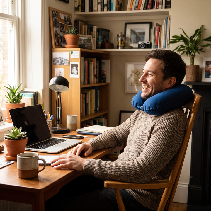 Adjustable Inflatable Neck Stretcher Cervical Traction Device Air Pump Neck Brace 3-Chamber Support for Stress Relief Home Office Use Men Women