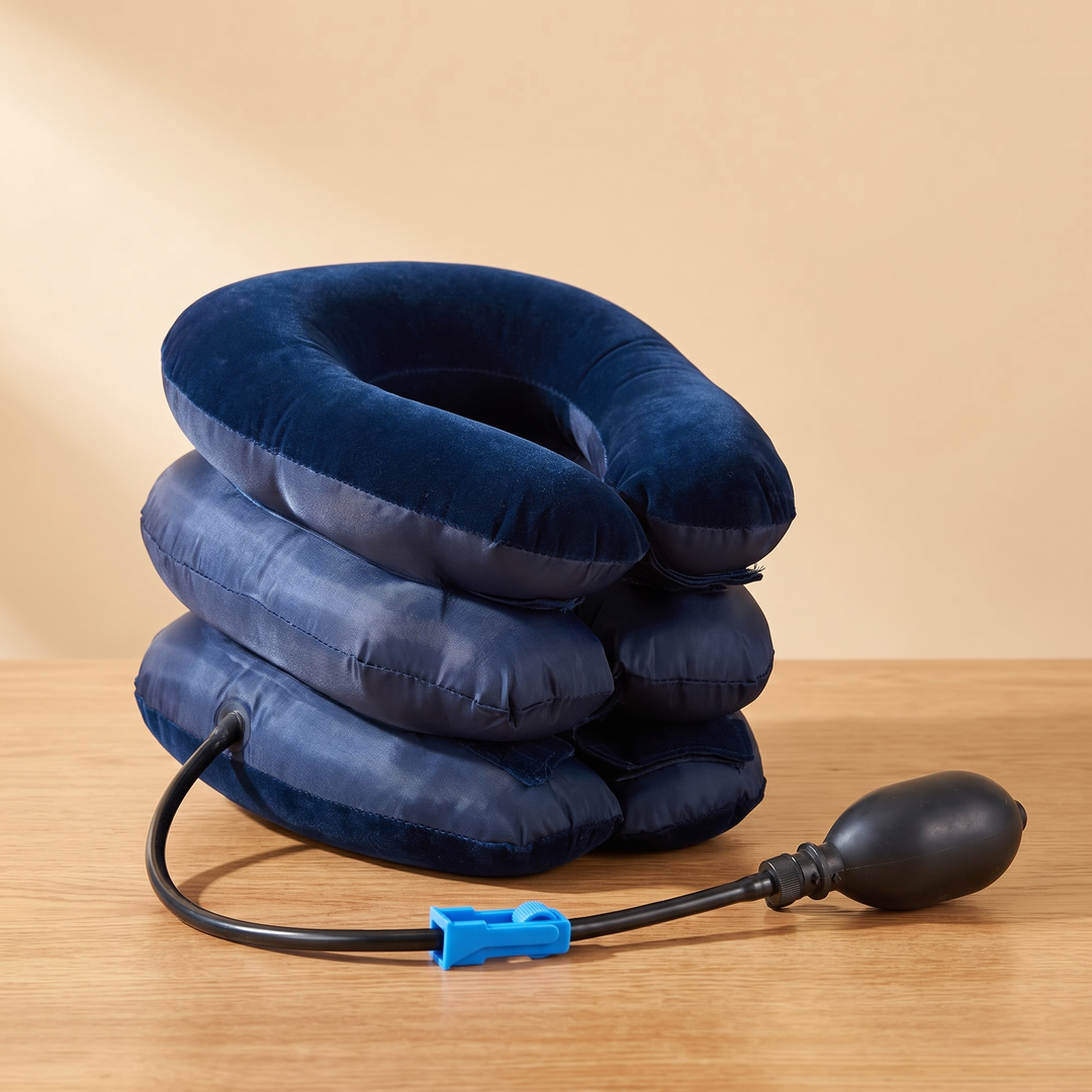 Adjustable Inflatable Neck Stretcher Cervical Traction Device Air Pump Neck Brace 3-Chamber Support for Stress Relief Home Office Use Men Women