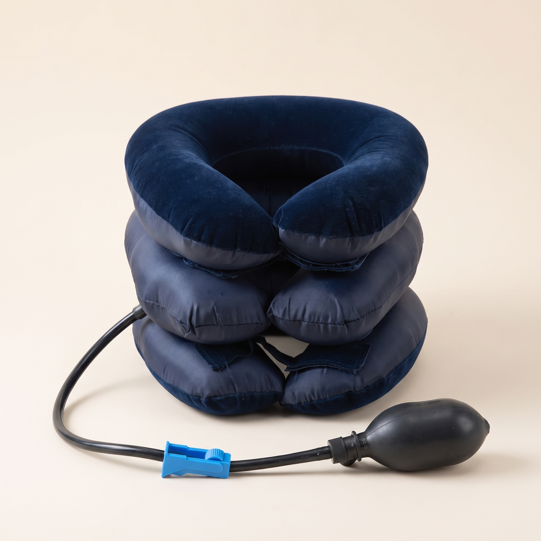 Adjustable Inflatable Neck Stretcher Cervical Traction Device Air Pump Neck Brace 3-Chamber Support for Stress Relief Home Office Use Men Women