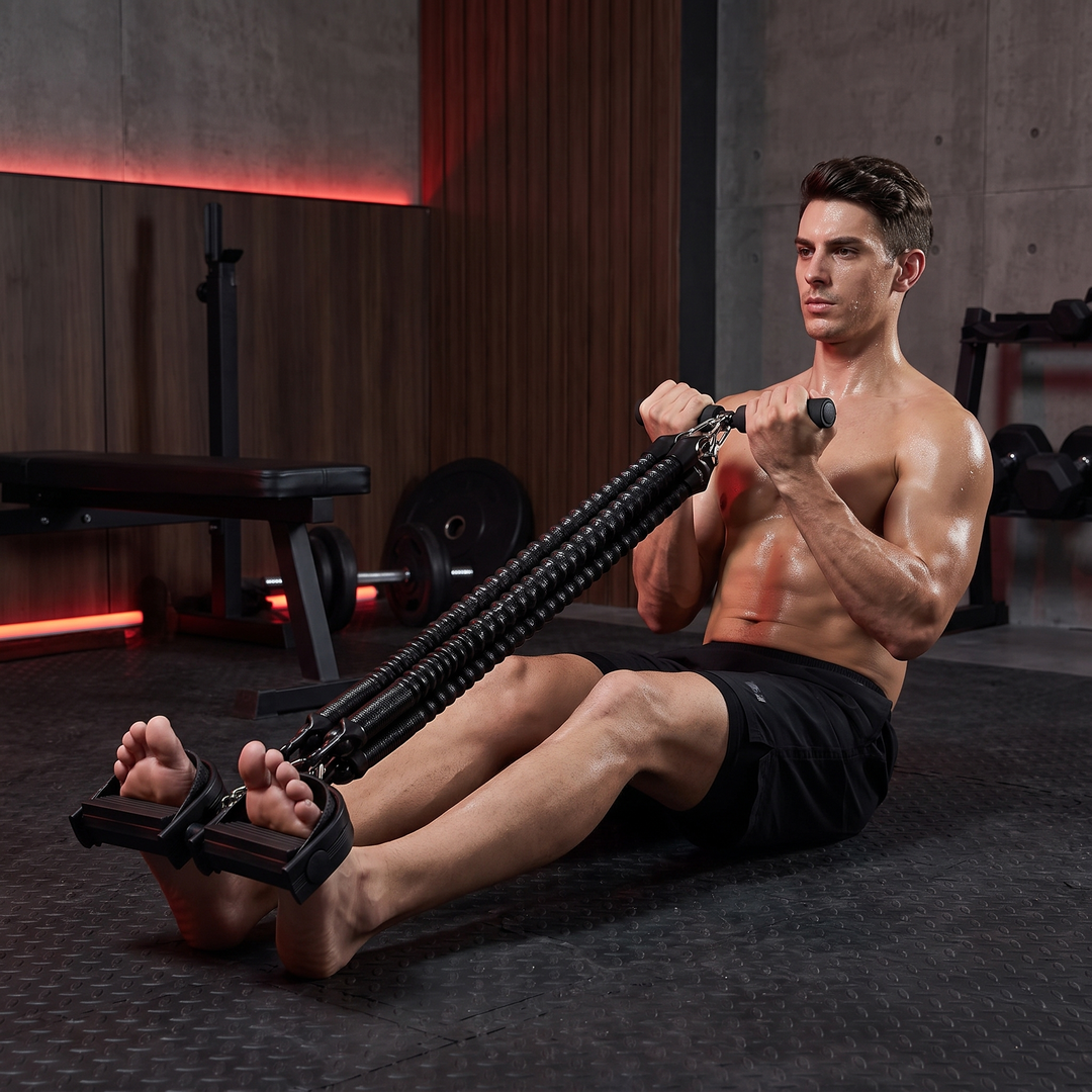 Adjustable Multifunctional Pedal Resistance Trainer Sit Up Bar Core Ab Workout Pull Exerciser Home Gym Strength Training Fitness Equipment