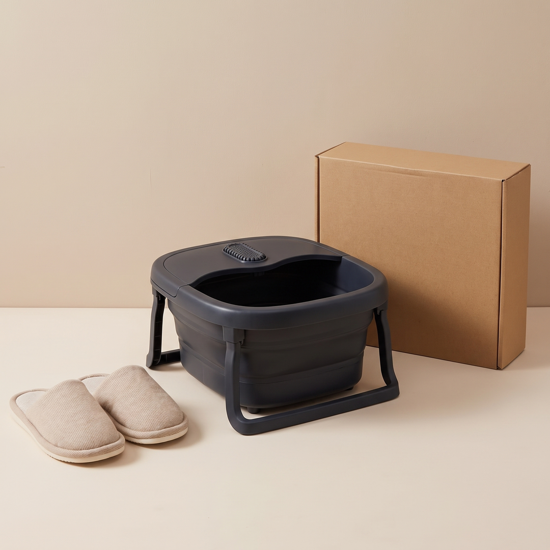 Collapsible Foot Spa Bath with Heat Bubbles Temperature Control Foot Massager Foldable Foot Soak Basin with Side Supports Leakage Protector Home Recovery Relaxation