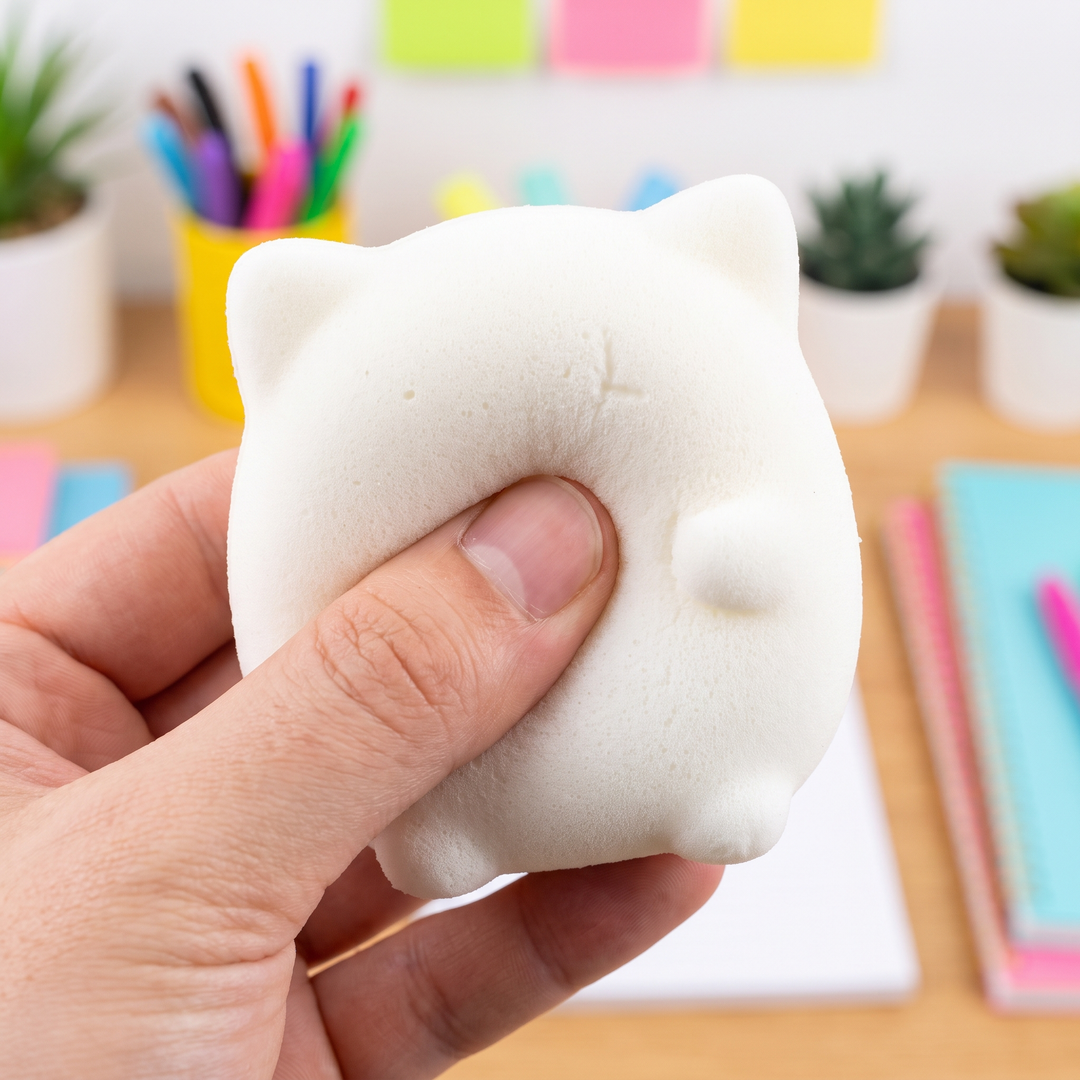 Ergonomic Cat Squishy Stress Relief Toy PU Foam Slow Rising Squeeze Ball Sensory Fidget Toy Anxiety Relief Desktop Ornament for Adults and Kids
