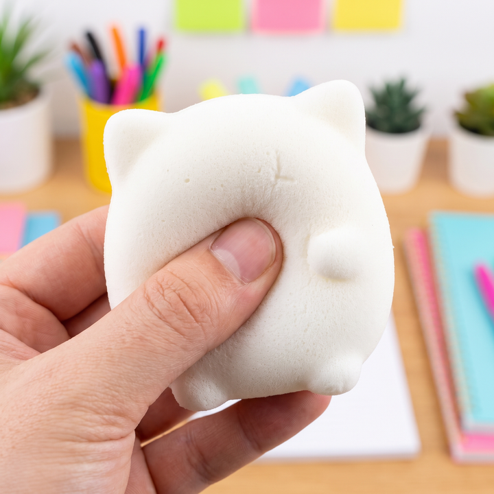 Ergonomic Cat Squishy Stress Relief Toy PU Foam Slow Rising Squeeze Ball Sensory Fidget Toy Anxiety Relief Desktop Ornament for Adults and Kids