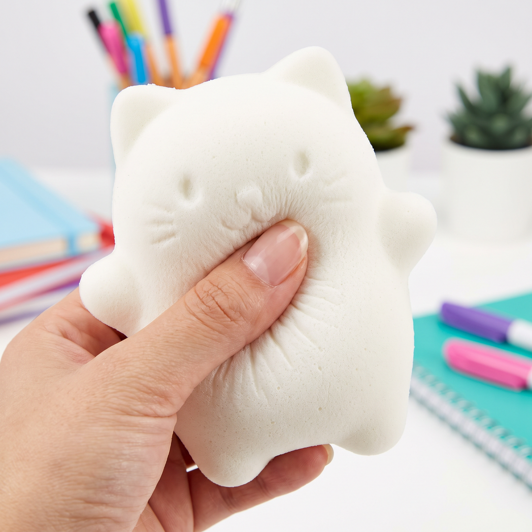 Ergonomic Cat Squishy Stress Relief Toy PU Foam Slow Rising Squeeze Ball Sensory Fidget Toy Anxiety Relief Desktop Ornament for Adults and Kids