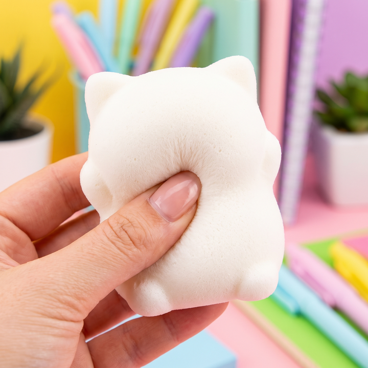 Ergonomic Cat Squishy Stress Relief Toy PU Foam Slow Rising Squeeze Ball Sensory Fidget Toy Anxiety Relief Desktop Ornament for Adults and Kids