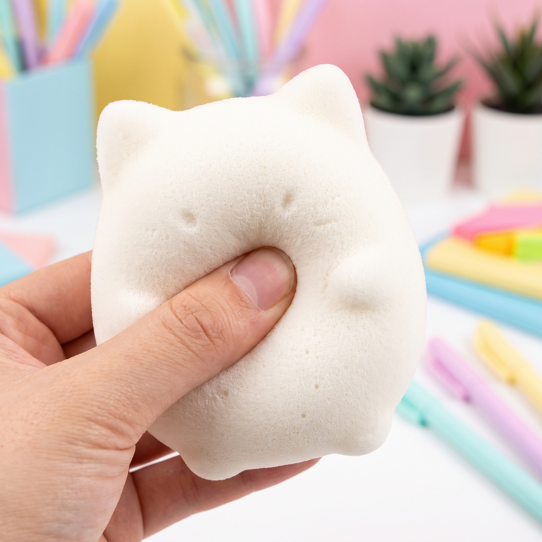 Ergonomic Cat Squishy Stress Relief Toy PU Foam Slow Rising Squeeze Ball Sensory Fidget Toy Anxiety Relief Desktop Ornament for Adults and Kids