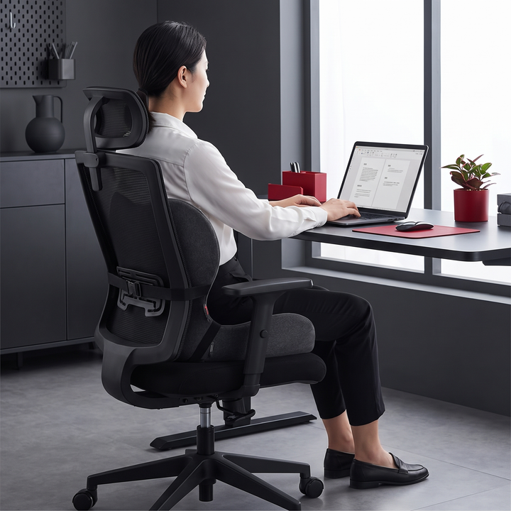 Ergonomic Lumbar Support Seat Cushion with Memory Foam Backrest Pad for Office Chair Car Seat Wheelchair Coccyx Tailbone Relief Back Support Cushion