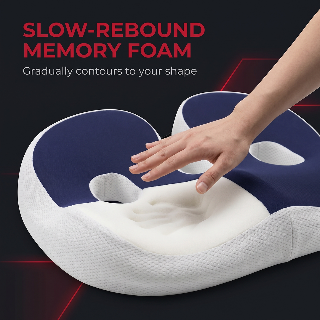 Ergonomic Memory Foam Seat Cushion Coccyx Tailbone Pain Relief Cushion Pressure Relief Office Chair Pad Slow Rebound Foam Sitting Pad for Home Office Wheelchair Daily Use