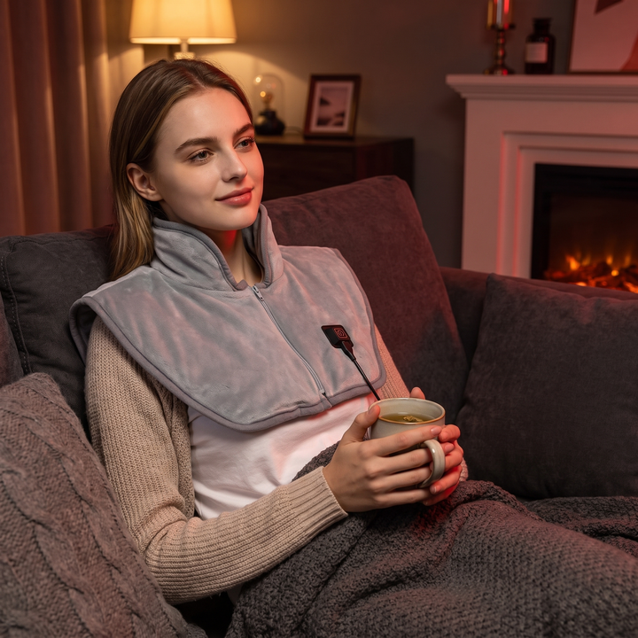 Heated Shoulder Neck Wrap Electric Heating Pad USB Powered Adjustable Heat Settings Muscle Tension Support Pad for Neck Back Shoulder Relaxation Home Office Use