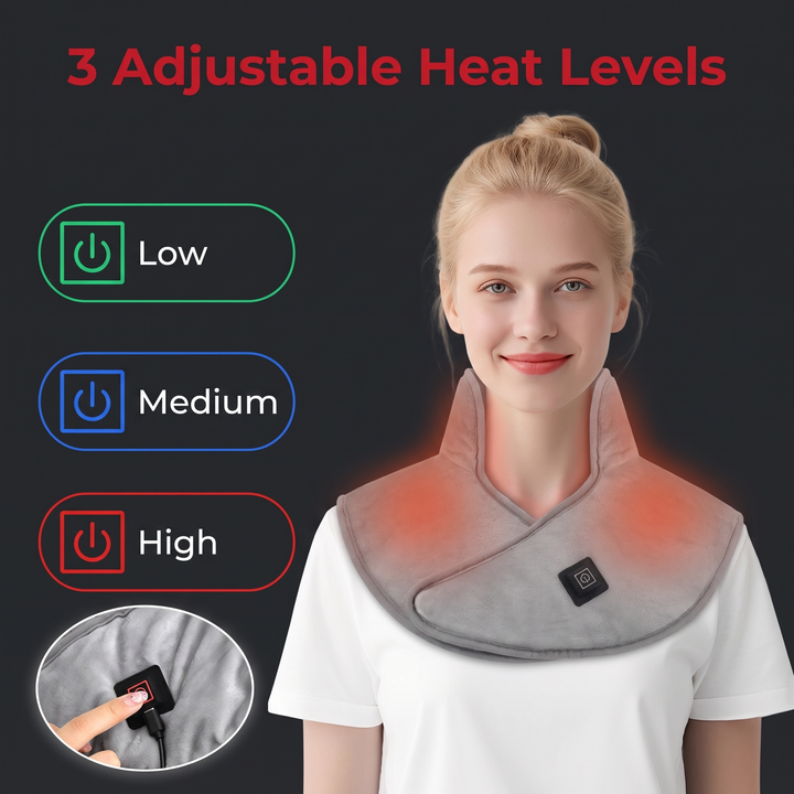 Heated Shoulder Neck Wrap Electric Heating Pad USB Powered Adjustable Heat Settings Muscle Tension Support Pad for Neck Back Shoulder Relaxation Home Office Use