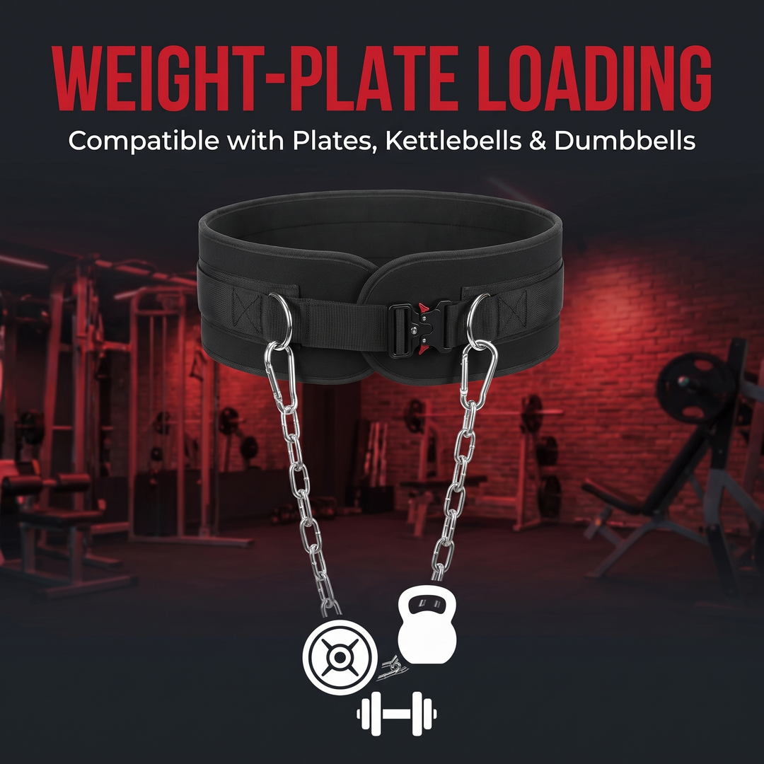 Heavy-Duty Dip Belt for Weightlifting with Chain Neoprene Waist Belt for Pull Ups Chin Ups Strength Training Home Gym Fitness Workout