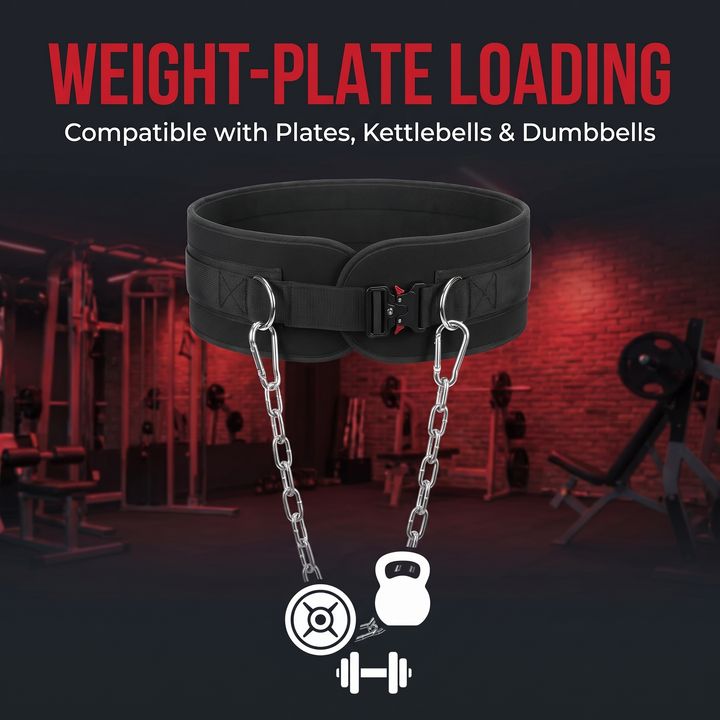 Heavy-Duty Dip Belt for Weightlifting with Chain Neoprene Waist Belt for Pull Ups Chin Ups Strength Training Home Gym Fitness Workout