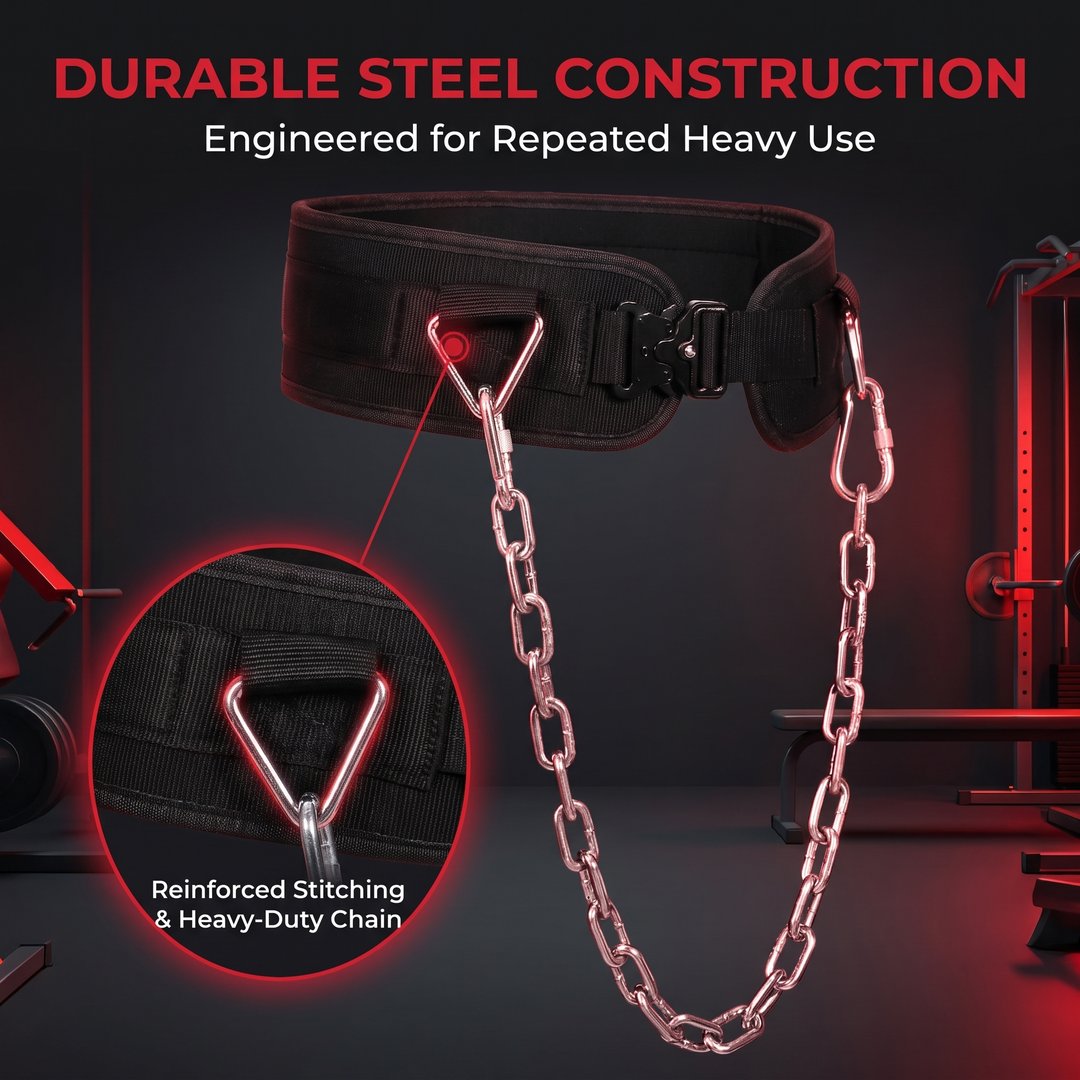 Heavy-Duty Dip Belt for Weightlifting with Chain Neoprene Waist Belt for Pull Ups Chin Ups Strength Training Home Gym Fitness Workout