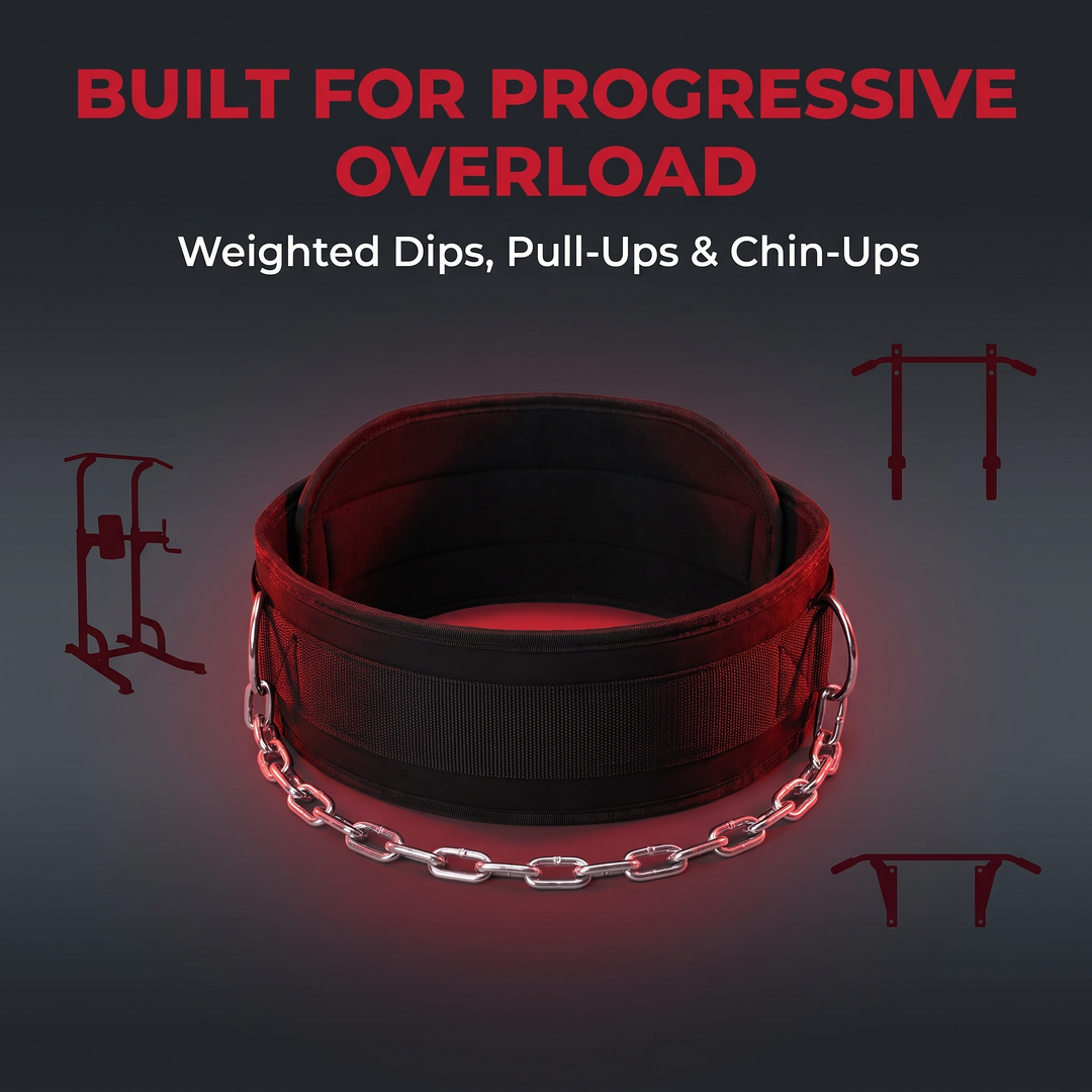 Heavy-Duty Dip Belt for Weightlifting with Chain Neoprene Waist Belt for Pull Ups Chin Ups Strength Training Home Gym Fitness Workout