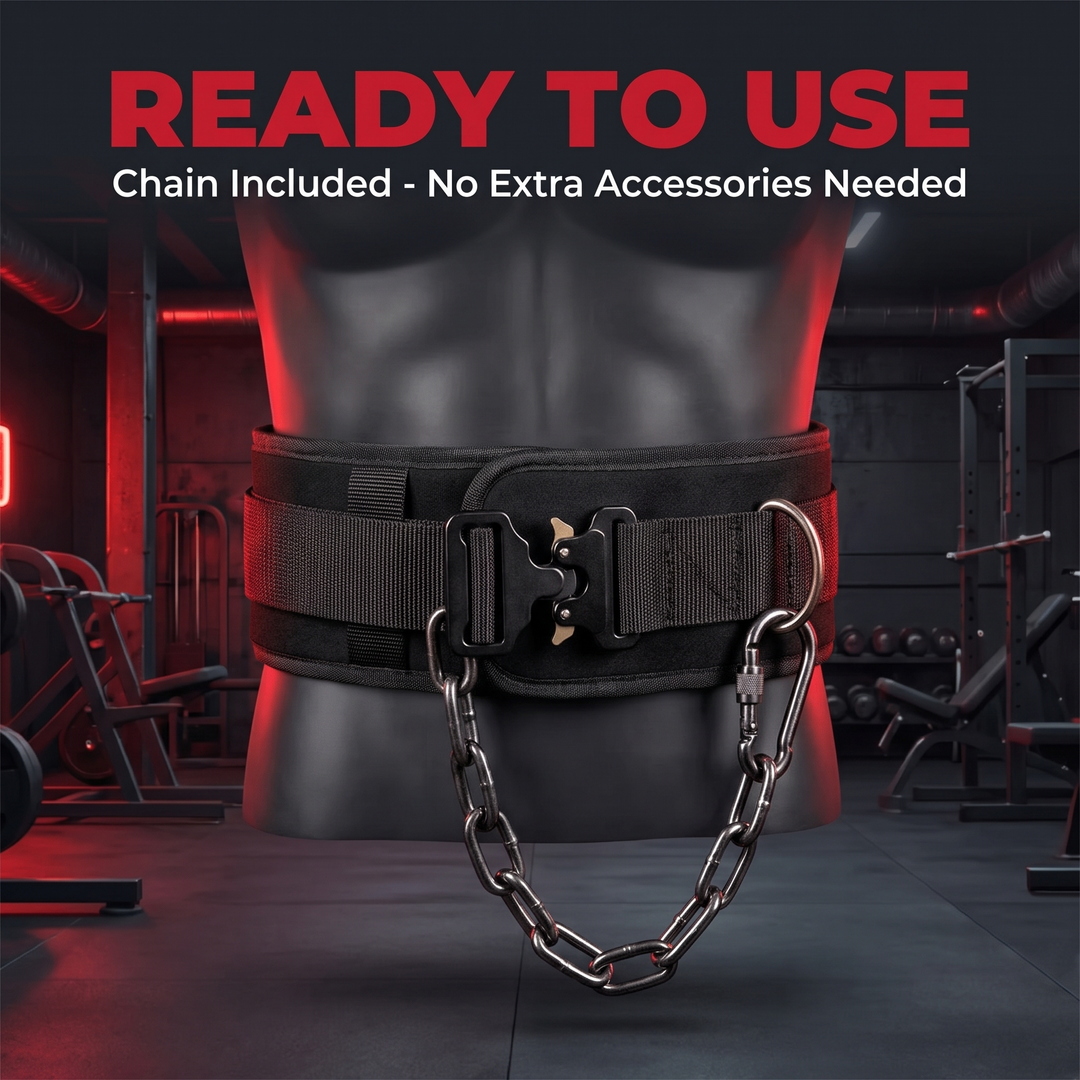 Heavy-Duty Dip Belt for Weightlifting with Chain Neoprene Waist Belt for Pull Ups Chin Ups Strength Training Home Gym Fitness Workout