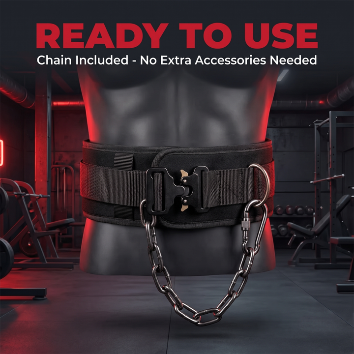 Heavy-Duty Dip Belt for Weightlifting with Chain Neoprene Waist Belt for Pull Ups Chin Ups Strength Training Home Gym Fitness Workout