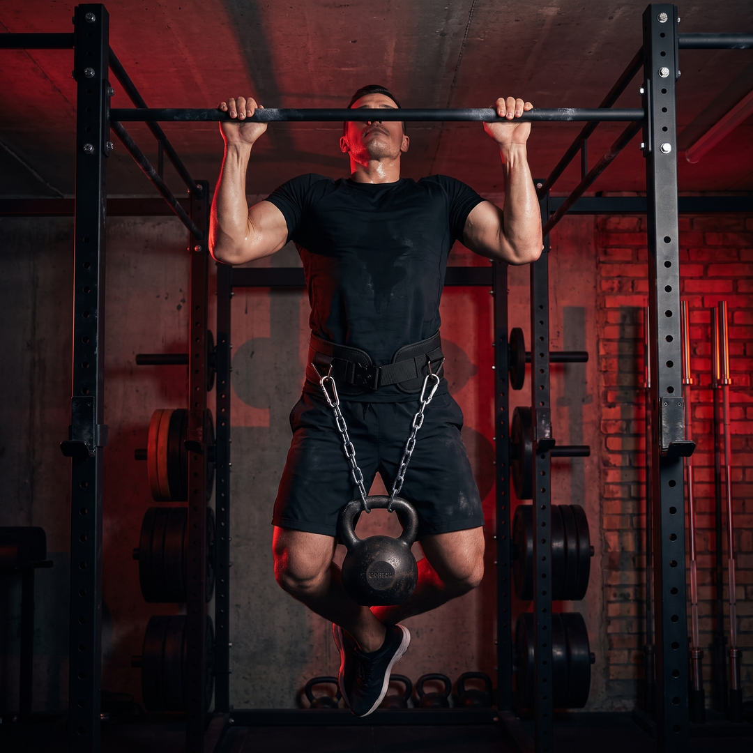 Heavy-Duty Dip Belt for Weightlifting with Chain Neoprene Waist Belt for Pull Ups Chin Ups Strength Training Home Gym Fitness Workout