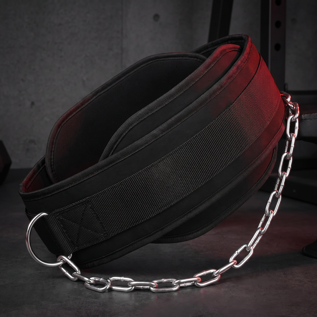 Heavy-Duty Dip Belt for Weightlifting with Chain Neoprene Waist Belt for Pull Ups Chin Ups Strength Training Home Gym Fitness Workout