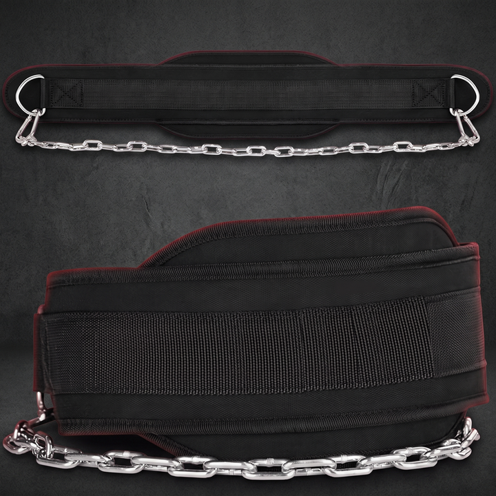 Heavy-Duty Dip Belt for Weightlifting with Chain Neoprene Waist Belt for Pull Ups Chin Ups Strength Training Home Gym Fitness Workout