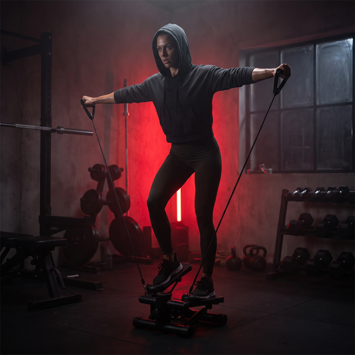 Heavy-Duty Mini Stepper with Resistance Bands LCD Monitor 300 LBS Capacity Hydraulic Compact Home Cardio Stepper Machine No Assembly Required