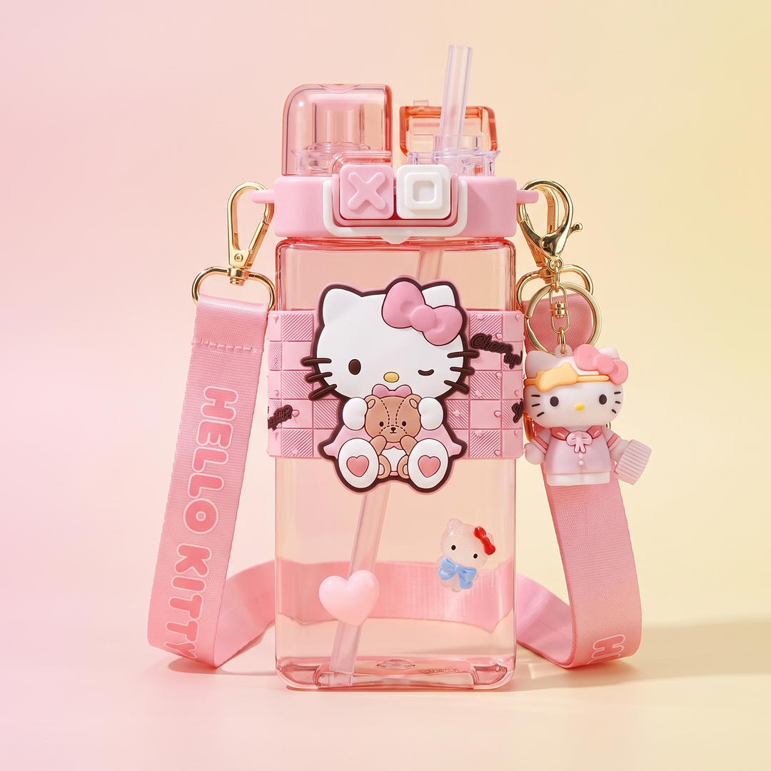 Kawaii Cartoon Character Large Capacity Plastic Straw Cup Portable Water Tumbler with Lid Cute Novelty Drinkware Gift for Friends Daily Use