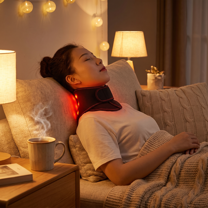 Portable Red Light Neck Massager Deep Kneading Cervical Spine Trapezius Relaxation Heat Therapy 3 Gear Settings Timed Heating Home Office Use