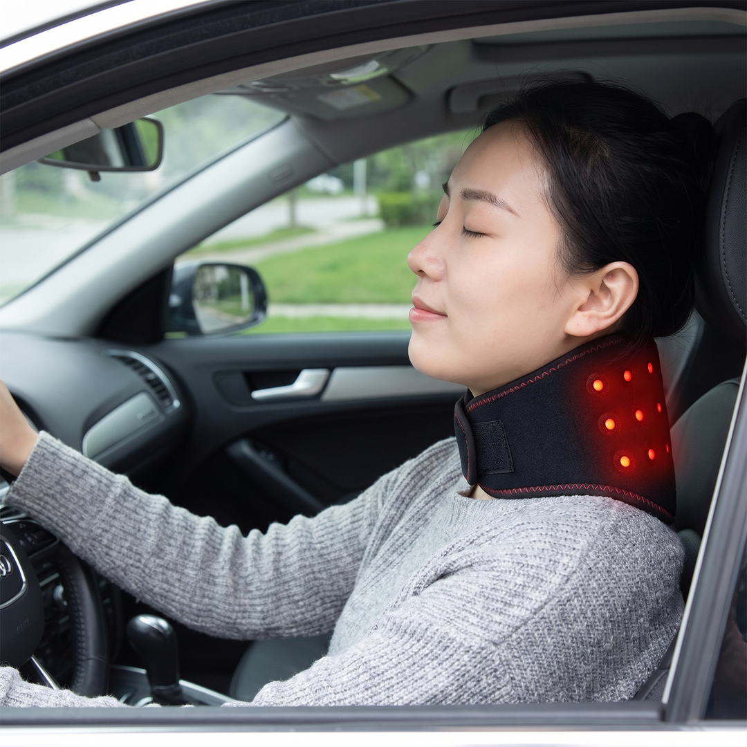 Portable Red Light Neck Massager Deep Kneading Cervical Spine Trapezius Relaxation Heat Therapy 3 Gear Settings Timed Heating Home Office Use