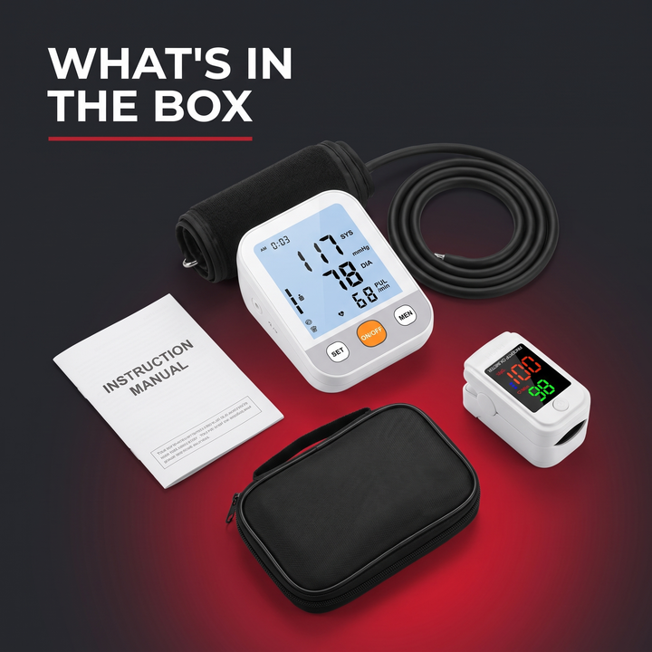 Professional Blood Pressure Monitor Kit with Finger Pulse Oximeter Heart Rate Blood Oxygen Monitor Home Health Monitoring Set