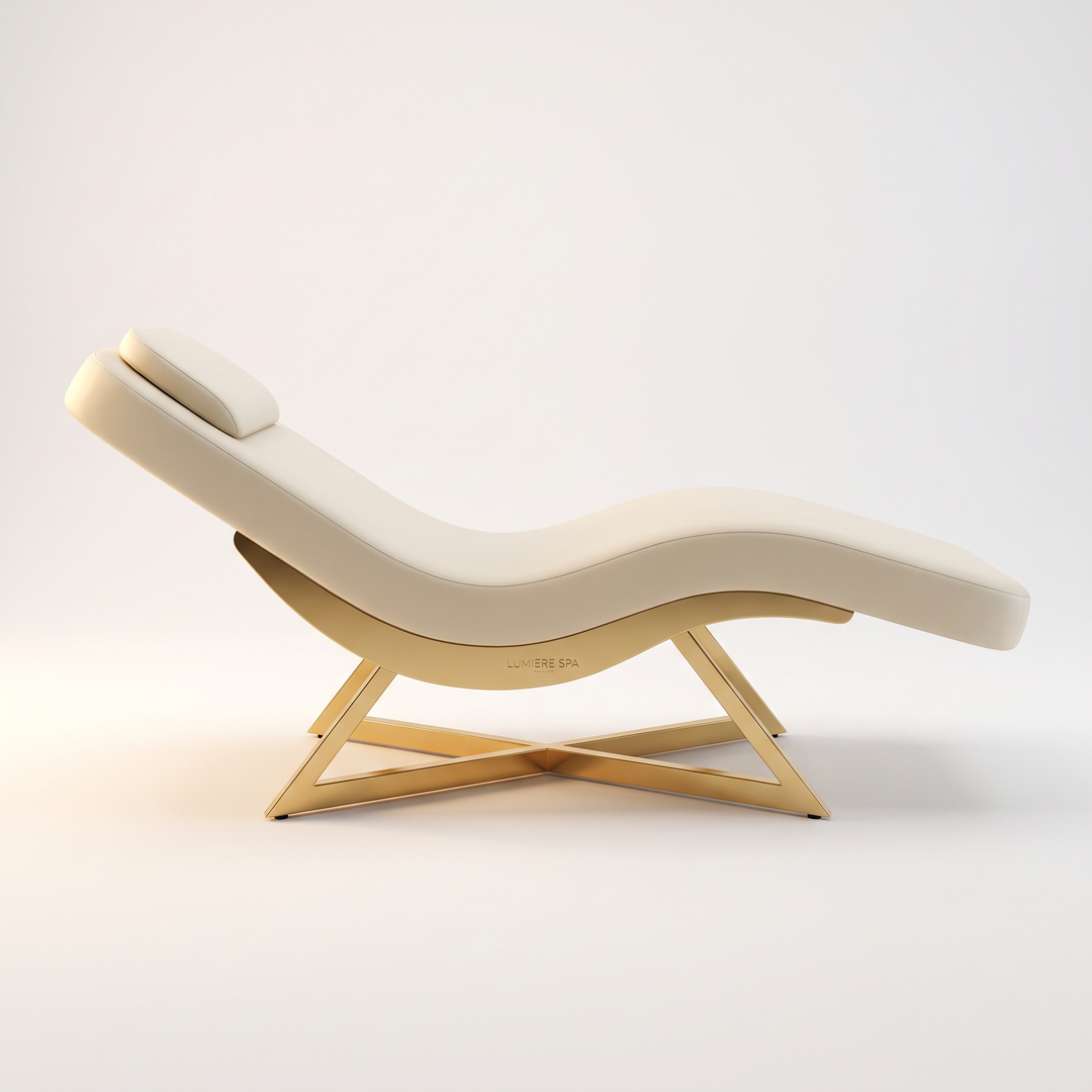 Professional Curved Reclining Facial Bed Adjustable Massage Treatment Table Beauty Salon Spa Lash Tattoo Microblading Cosmetic Bed Gold Cross Base