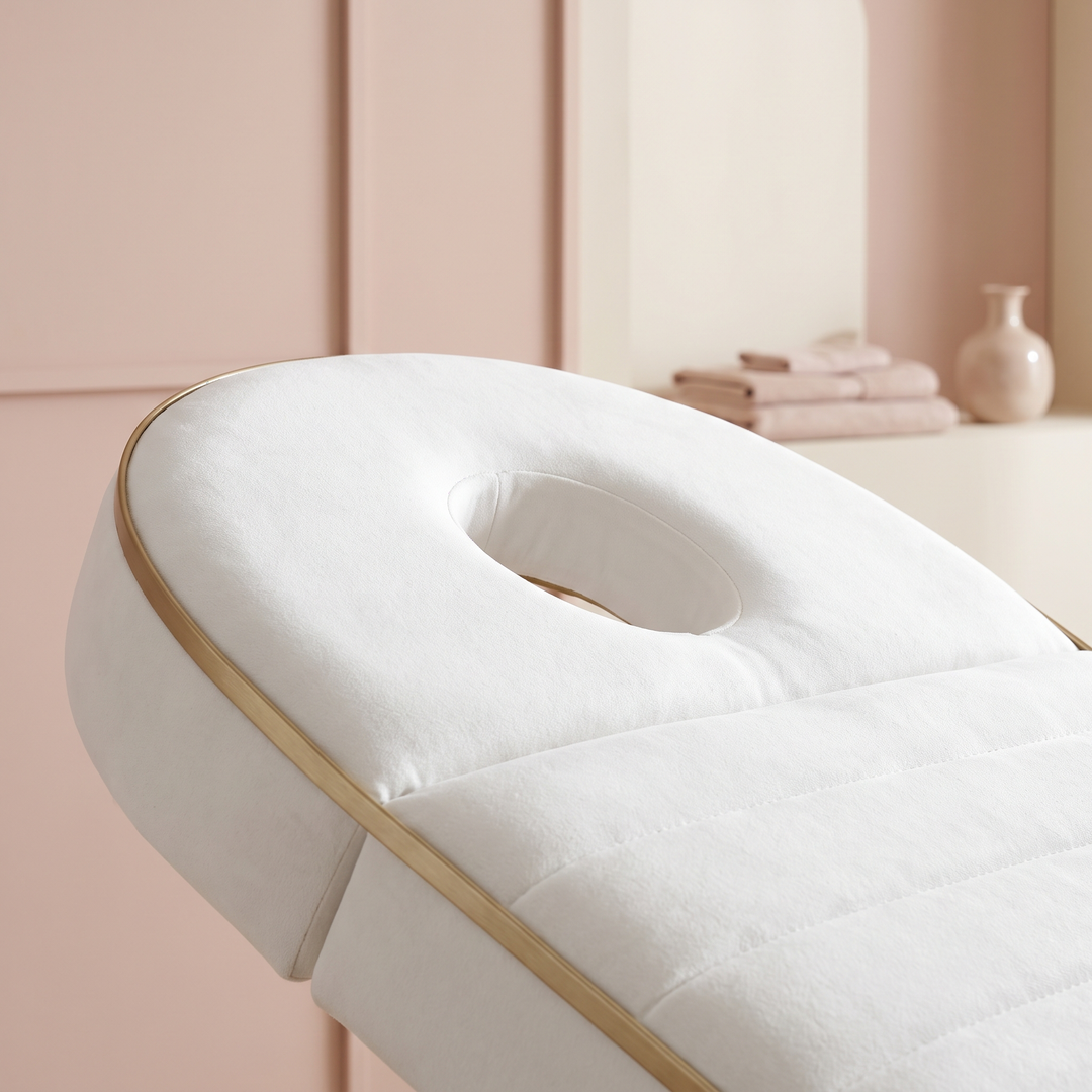 Professional Curved Reclining Facial Bed Adjustable Massage Treatment Table Beauty Salon Spa Lash Tattoo Microblading Cosmetic Bed Gold Cross Base