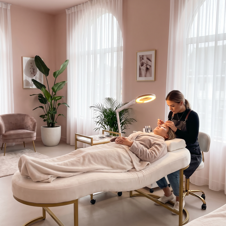 Professional Curved Reclining Facial Bed Adjustable Massage Treatment Table Beauty Salon Spa Lash Tattoo Microblading Cosmetic Bed Gold Cross Base