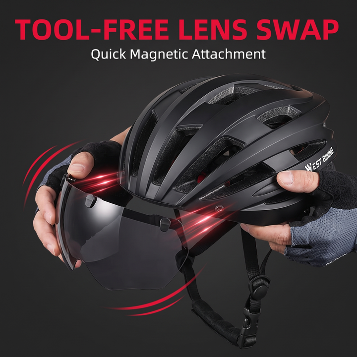 Professional Cycling Helmet with Magnetic Goggle Lens Integrated Moulding MTB Bike Helmet Breathable Ultralight Road Bicycle Safety Cap for Men Women