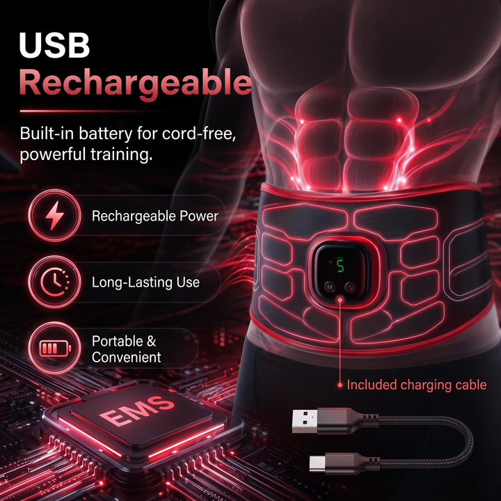 Professional EMS Core Trainer Belt Muscle Stimulator Abdominal Toning Belt 9 Intensity Levels USB Rechargeable No Gel Required Home Fitness Recovery