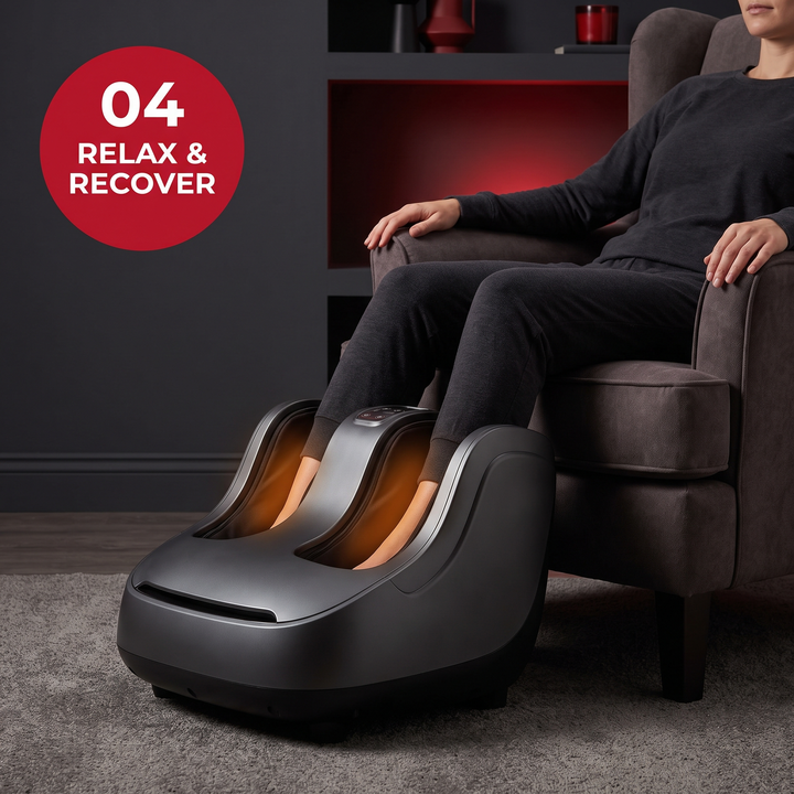 Professional Electric Foot and Calf Massager Shiatsu Kneading Heated Roller Deep Tissue Leg Massager for Stress Relief Relaxation Home Use Recovery