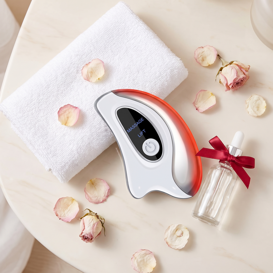 Professional Electric Gua Sha Face Massager Heated Scraping Board Red Blue Light Vibration Skin Rejuvenation Face Lifting Device Home Use