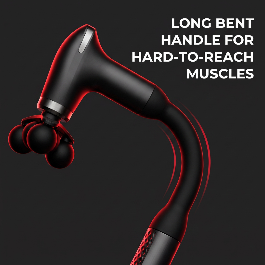 Professional Electric Massage Gun Long Bent Handle Deep Tissue Muscle Massager Rechargeable Percussion Massager for Back Neck Shoulders Muscle Relief Home Gym Recovery