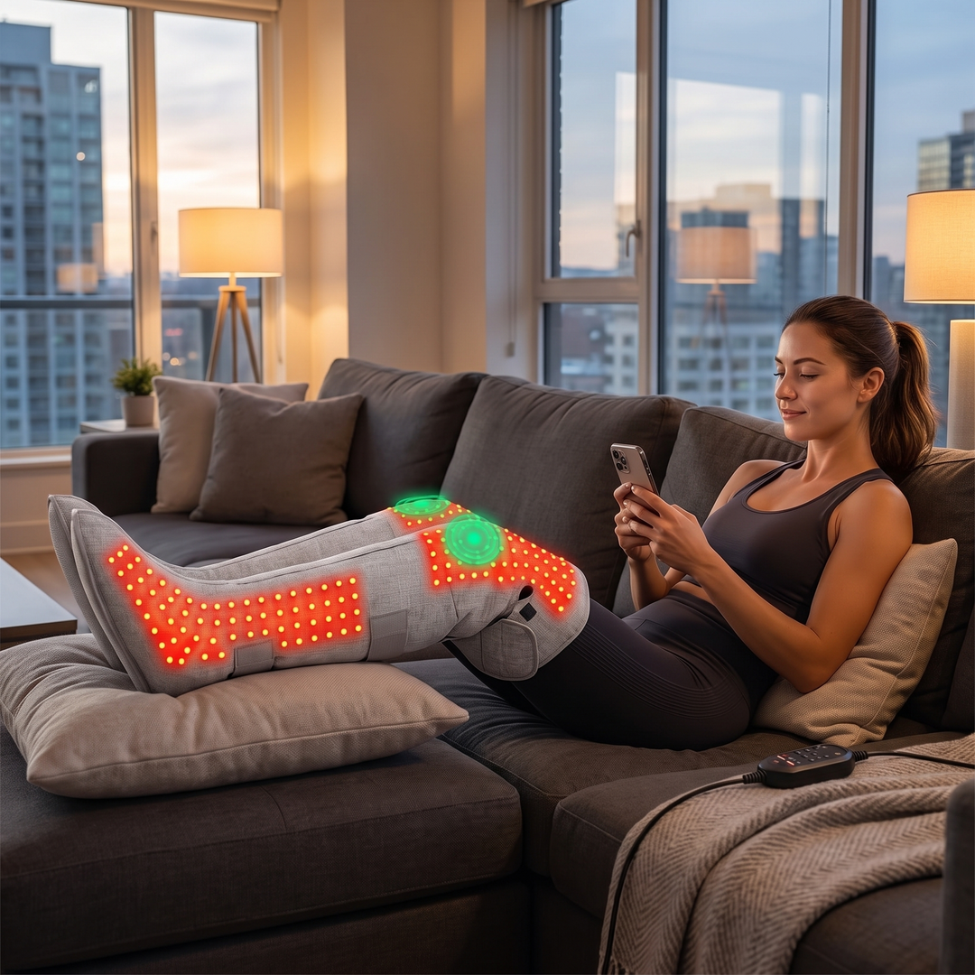 Professional Heated Red Light Leg Massager Boots Full Leg Compression Massager with Heat Muscle Relaxation Joint Comfort Fatigue Relief Home Recovery
