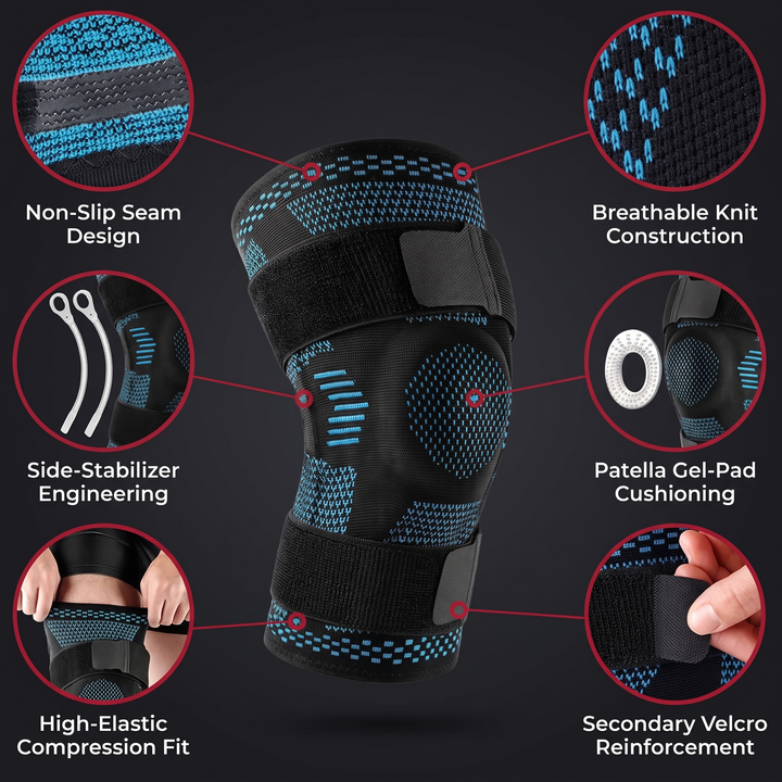 Professional Knee Brace Support Compression Sleeve with Side Stabilizers Patella Gel Pad for Knee Pain Relief Meniscus ACL MCL Recovery Rehabilitation