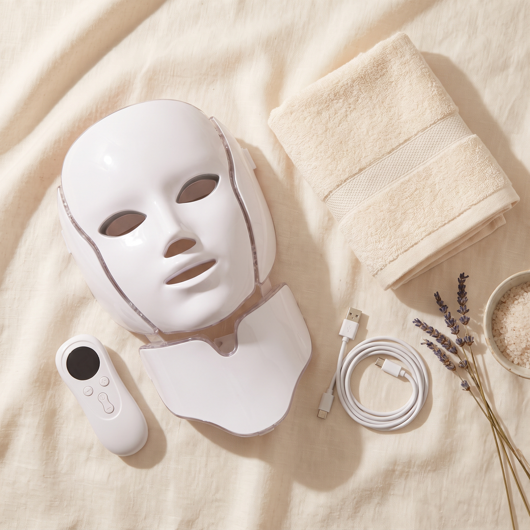 Professional LED Face &amp; Neck Light Therapy Mask 7 Colour Red Light Skin Rejuvenation Anti-Ageing Beauty Device for Home Skincare Facial Treatment
