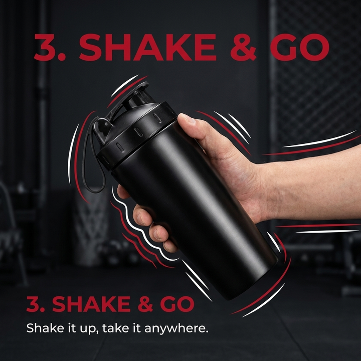 Professional Stainless Steel Shaker Bottle 700ml Protein Powder Mixing Cup with Scale Fitness Water Bottle for Gym Workout Sports Outdoor Use
