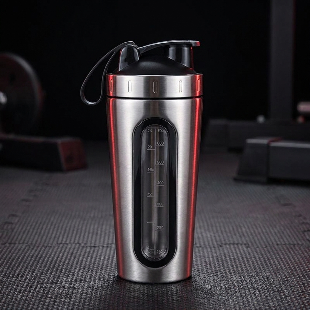 Professional Stainless Steel Shaker Bottle 700ml Protein Powder Mixing Cup with Scale Fitness Water Bottle for Gym Workout Sports Outdoor Use