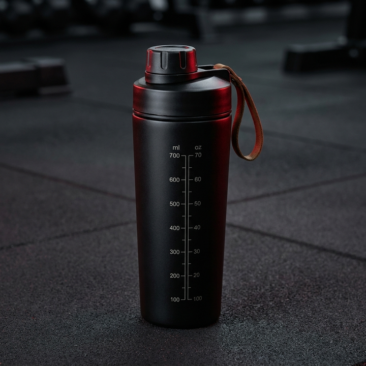 Professional Stainless Steel Shaker Bottle 700ml Protein Powder Mixing Cup with Scale Fitness Water Bottle for Gym Workout Sports Outdoor Use