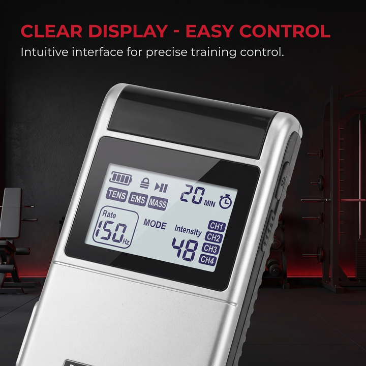 Professional TENS EMS Muscle Stimulator 4-Channel Rechargeable Electrotherapy Device Physiotherapy Pain Relief Massage Machine Home Gym Recovery Rehabilitation